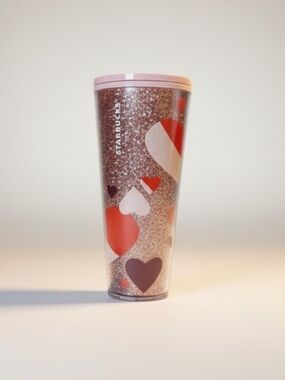 Starbucks Glitter Heart Valentine '21 Pink Red WhitePurple Tumbler 24oz No Straw